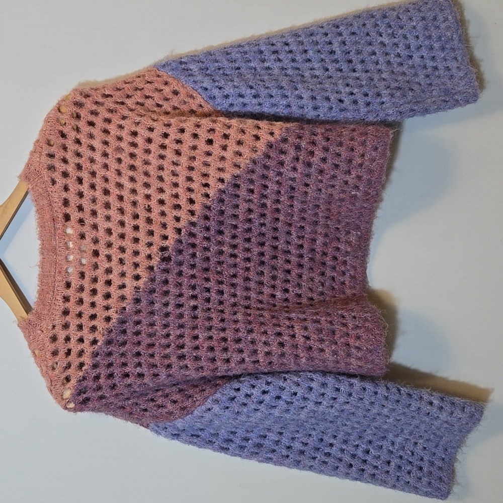 Saltwater Luxe Kourt Colorblock Ooen Weave Crop Sweater Size S Wool Blend Spring - Picture 10 of 12